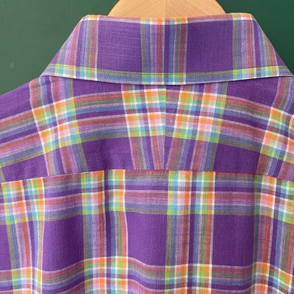 Peter Millar Men’s XL Purple, Yellow, Orange & Blue Plaid Shirt 100% Cotton - Picture 9 of 10